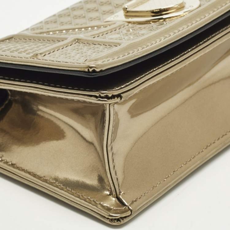Pre Owned Dior Diorama Baby Gold Microcannage Patent Leather Clutch
