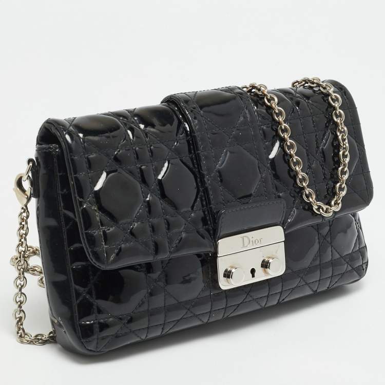 Pre Owned Dior Miss Dior Promenade Black Cannage Patent Leather Chain Crossbody Bag