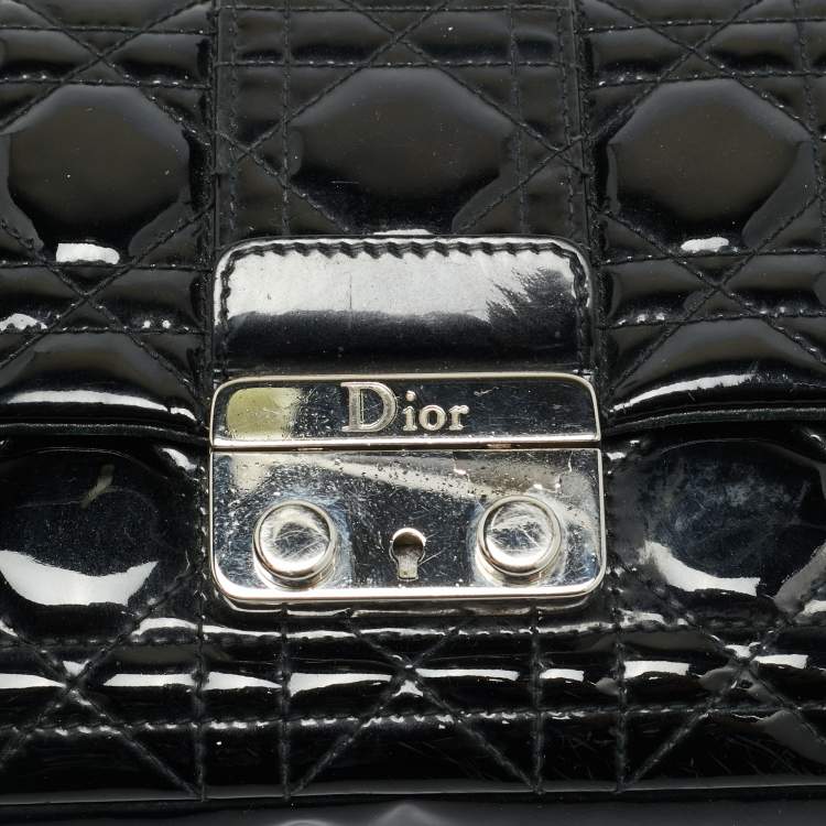 Pre Owned Dior Miss Dior Promenade Black Cannage Patent Leather Chain Crossbody Bag