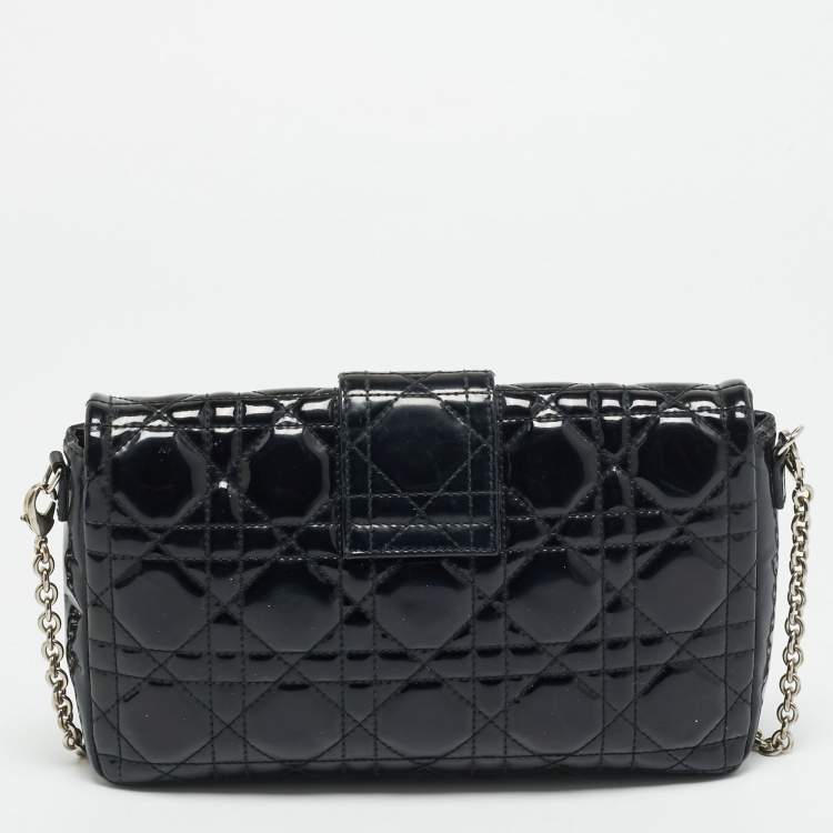 Pre Owned Dior Miss Dior Promenade Black Cannage Patent Leather Chain Crossbody Bag