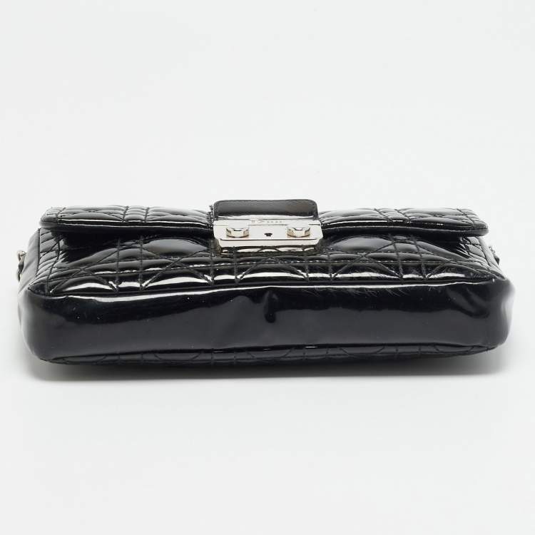 Pre Owned Dior Miss Dior Promenade Black Cannage Patent Leather Chain Crossbody Bag