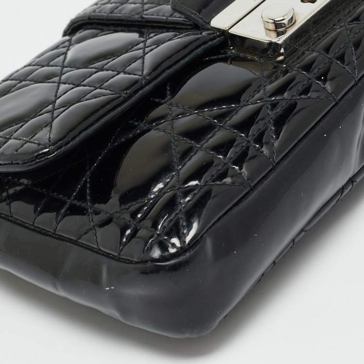 Pre Owned Dior Miss Dior Promenade Black Cannage Patent Leather Chain Crossbody Bag