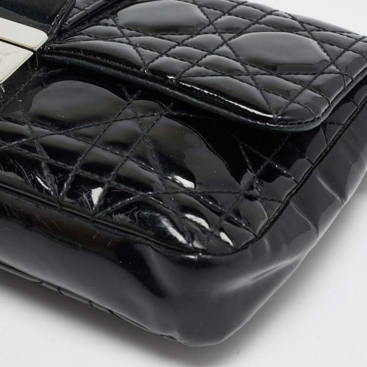 Pre Owned Dior Miss Dior Promenade Black Cannage Patent Leather Chain Crossbody Bag