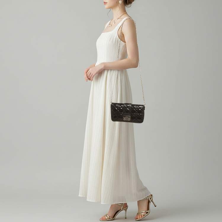 Pre Owned Dior Miss Dior Promenade Black Cannage Patent Leather Chain Crossbody Bag