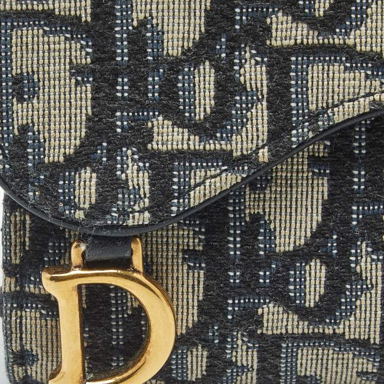 مملوكة مسبقًا Dior Saddle Navy Blue Oblique Canvas Compact Wallet