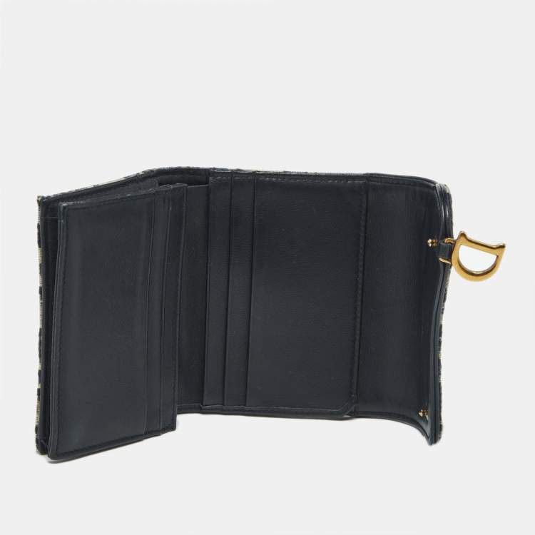 مملوكة مسبقًا Dior Saddle Navy Blue Oblique Canvas Compact Wallet
