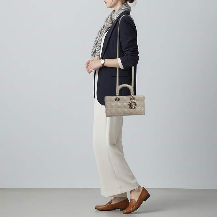 Pre Owned Dior Lady D-Joy Medium Beige Cannage Leather Tote