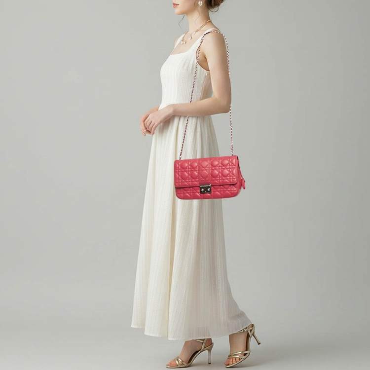 Pre Owned Dior Miss Dior Medium Hot Pink Cannage Leather Shoulder Bag