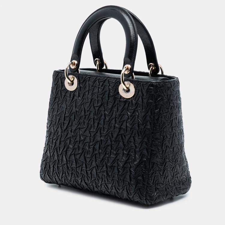 Pre Owned Dior Black Medium Wavy Crinkled Lambskin Lady Dior