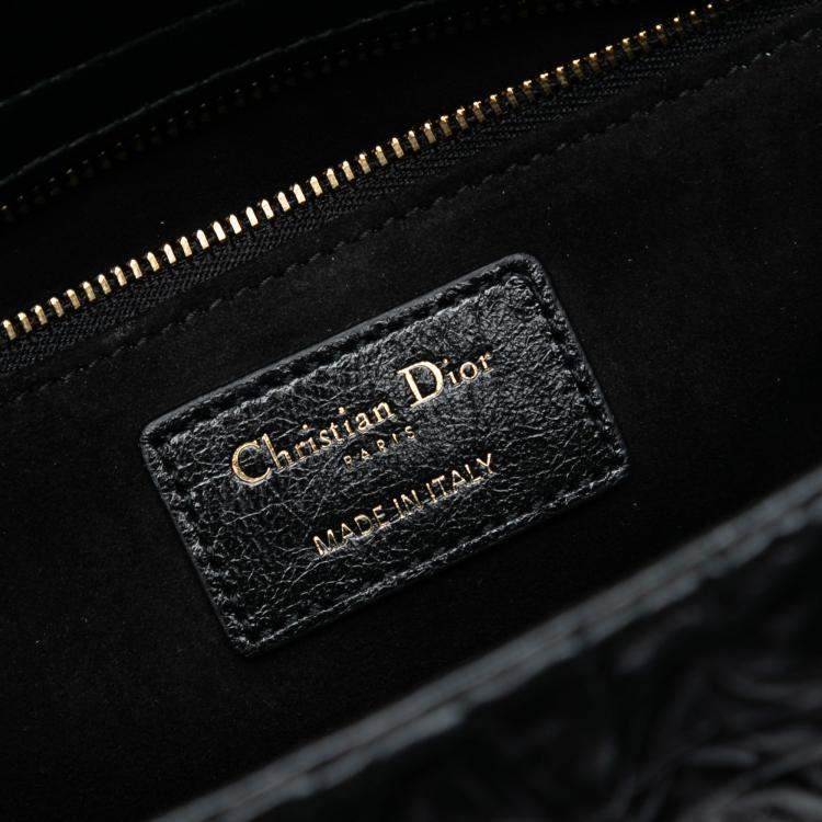 Pre Owned Dior Black Medium Wavy Crinkled Lambskin Lady Dior