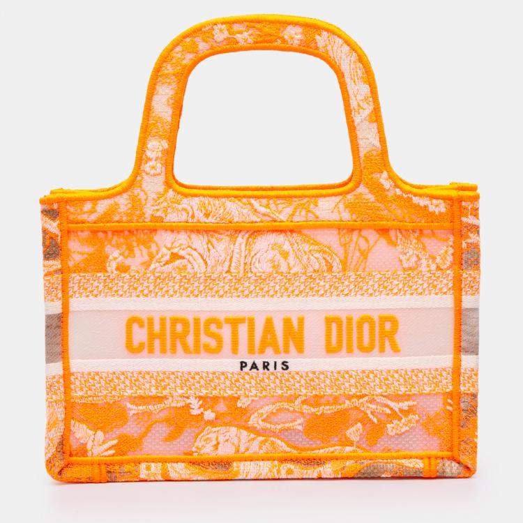 Pre Owned Dior Orange Mini Canvas Embroidered Dioriviera Toile De Jouy Book Tote