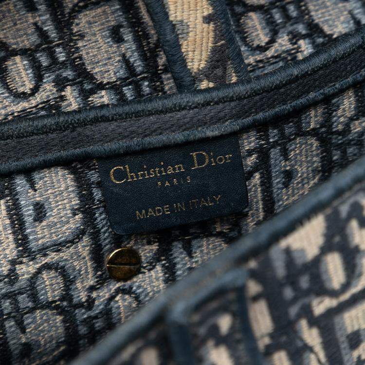 Pre Owned Dior Blue Oblique Embroidered Canvas Saddle Bag