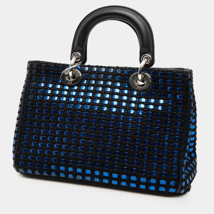 Pre Owned Dior Blue Small Tweed Patch Diorissimo Tote
