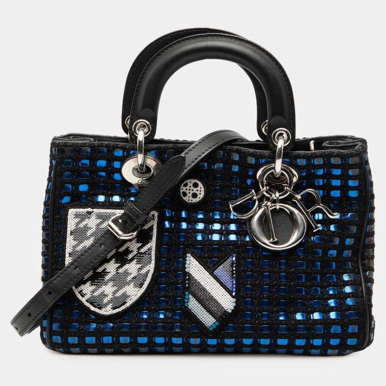 Pre Owned Dior Blue Small Tweed Patch Diorissimo Tote
