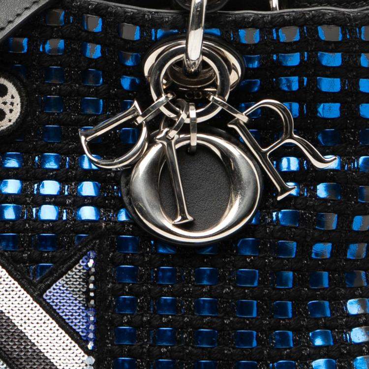 Pre Owned Dior Blue Small Tweed Patch Diorissimo Tote