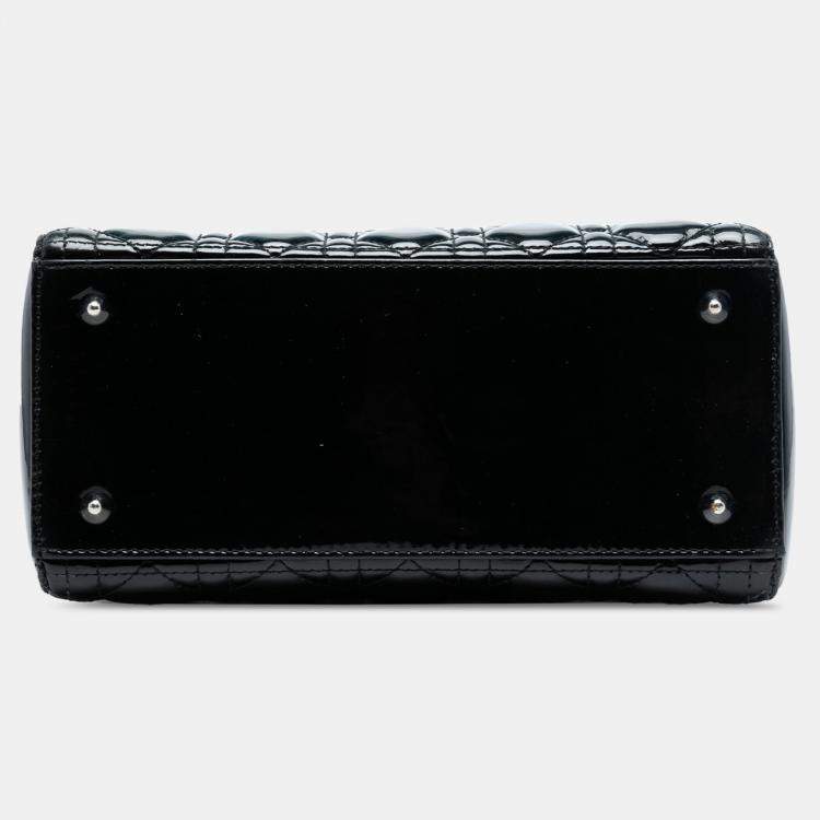 Pre Owned Dior Black Medium Patent Cannage Lady Dior