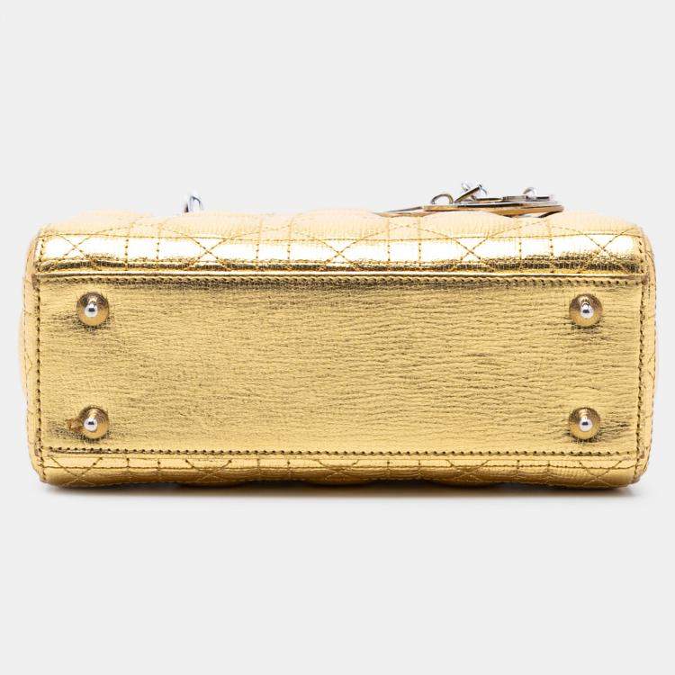 مملوكة مسبقًا Dior Gold Small Metallic Grained Calfskin Cannage My ABCDior Lady Dior