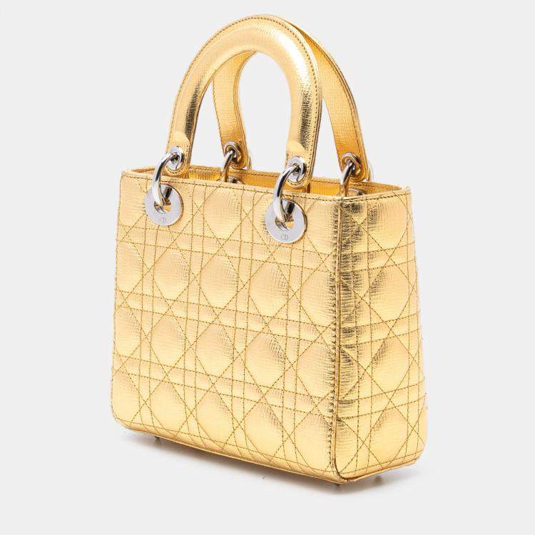 مملوكة مسبقًا Dior Gold Small Metallic Grained Calfskin Cannage My ABCDior Lady Dior