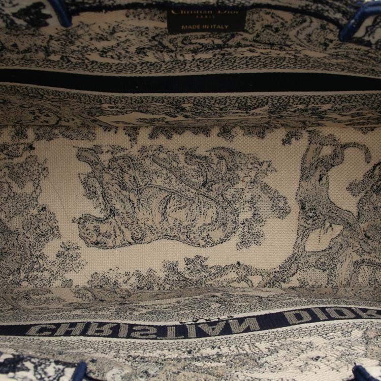Pre Owned Dior Blue Large Canvas Embroidered Dioriviera Toile De Jouy Book Tote