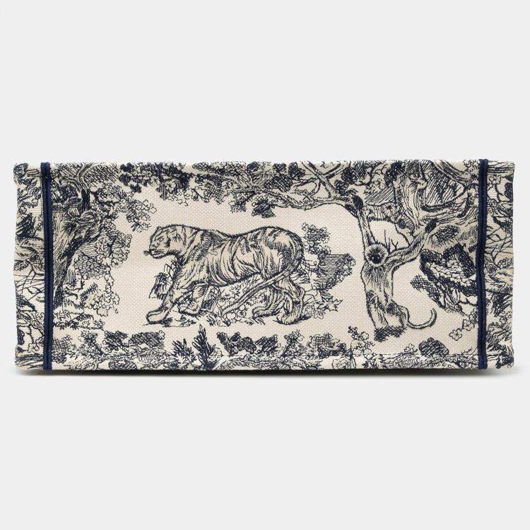 Pre Owned Dior Blue Large Canvas Embroidered Dioriviera Toile De Jouy Book Tote