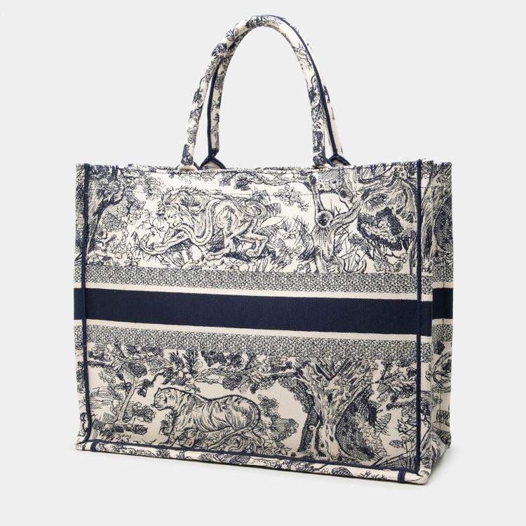Pre Owned Dior Blue Large Canvas Embroidered Dioriviera Toile De Jouy Book Tote