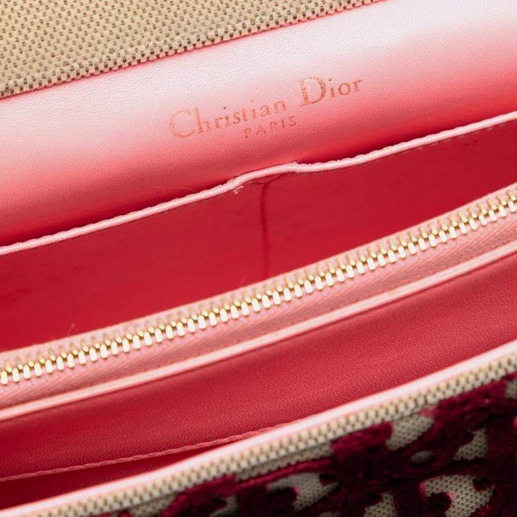 Pre Owned Dior Red Large Oblique Canvas and Velvet Diorama Flap