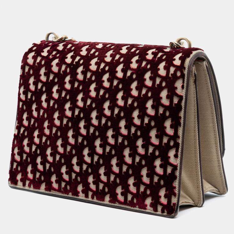 Pre Owned Dior Red Large Oblique Canvas and Velvet Diorama Flap