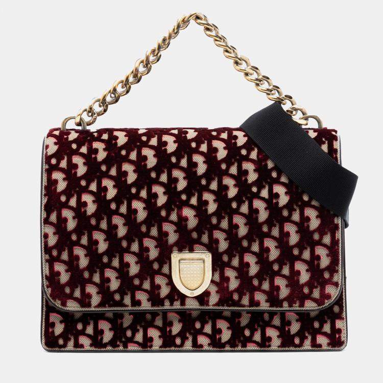 Pre Owned Dior Red Large Oblique Canvas and Velvet Diorama Flap