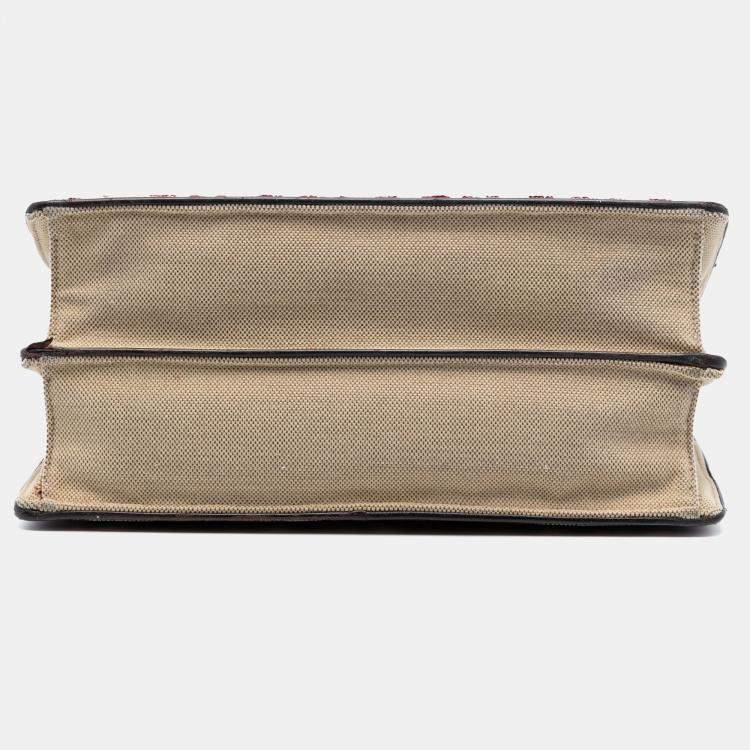 Pre Owned Dior Red Large Oblique Canvas and Velvet Diorama Flap