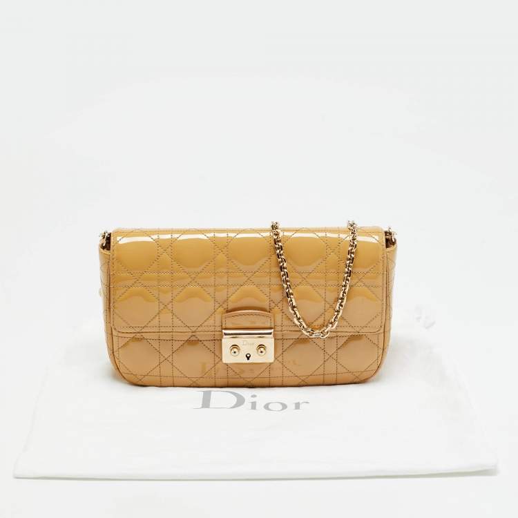 Pre Owned Dior Miss Dior Promenade Beige Cannage Patent Leather Chain Clutch