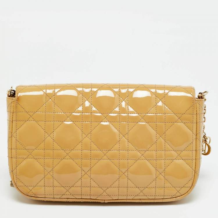 Pre Owned Dior Miss Dior Promenade Beige Cannage Patent Leather Chain Clutch