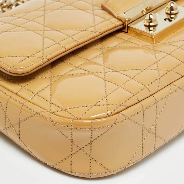 Pre Owned Dior Miss Dior Promenade Beige Cannage Patent Leather Chain Clutch