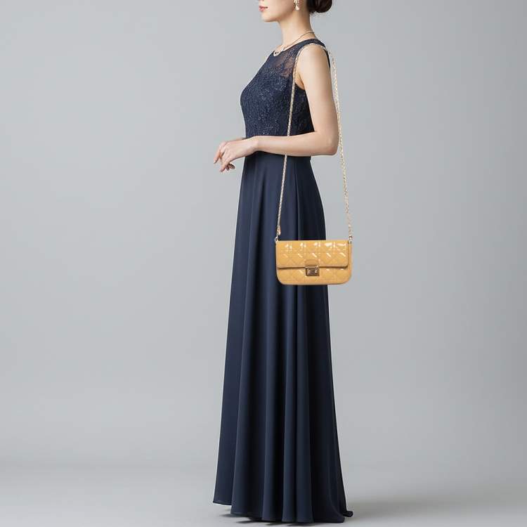 Pre Owned Dior Miss Dior Promenade Beige Cannage Patent Leather Chain Clutch