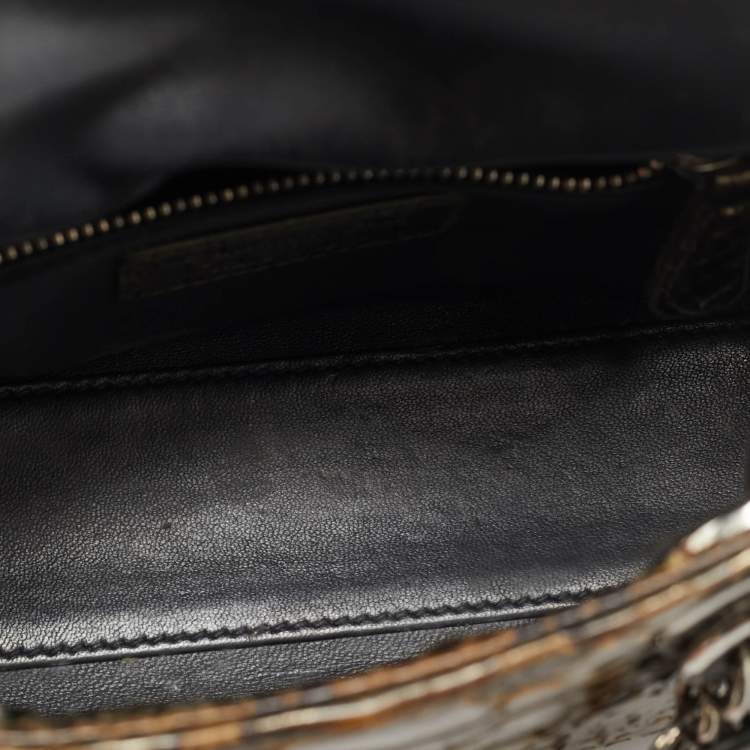 Pre Owned Dior Lady Dior Mini Metallic Python Tote