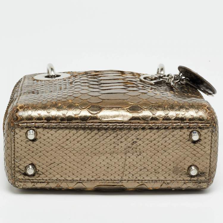 Pre Owned Dior Lady Dior Mini Metallic Python Tote