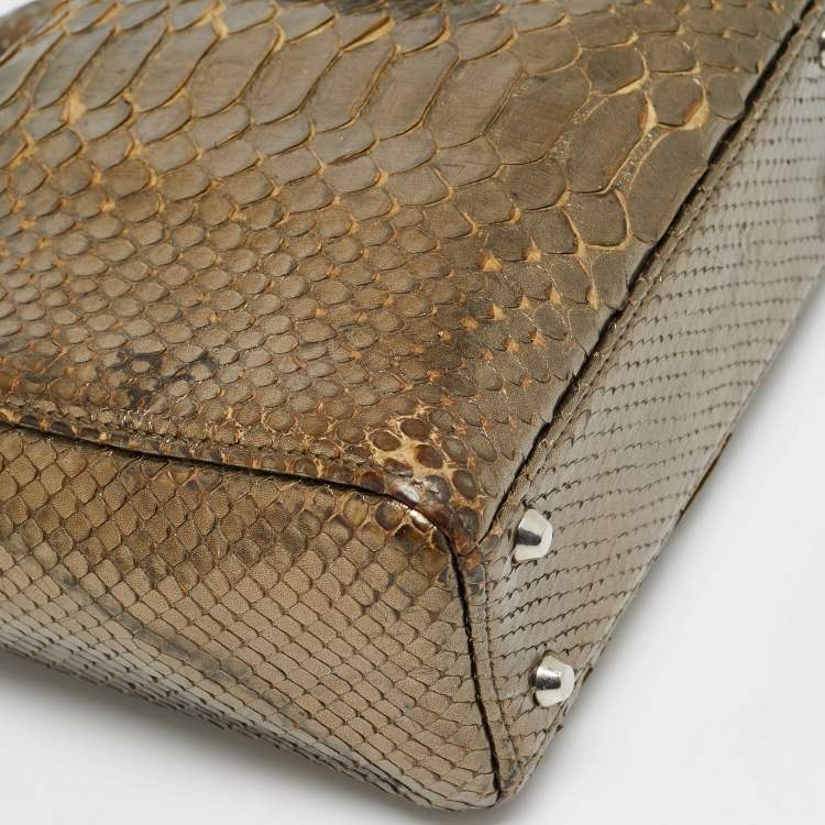 Pre Owned Dior Lady Dior Mini Metallic Python Tote