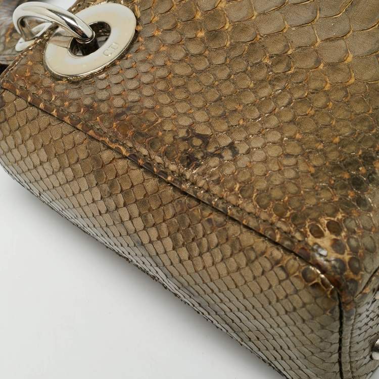 Pre Owned Dior Lady Dior Mini Metallic Python Tote