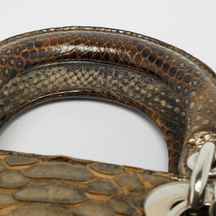 Pre Owned Dior Lady Dior Mini Metallic Python Tote