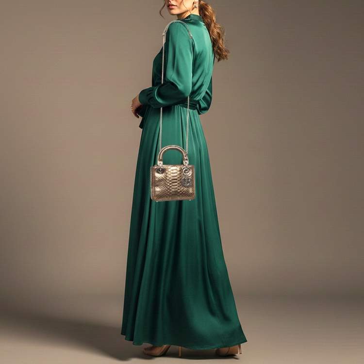 Pre Owned Dior Lady Dior Mini Metallic Python Tote