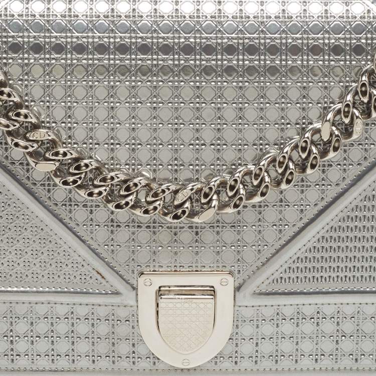 Pre Owned Dior Diorama Medium Grey Microcannage Patent Leather Shoulder Bag