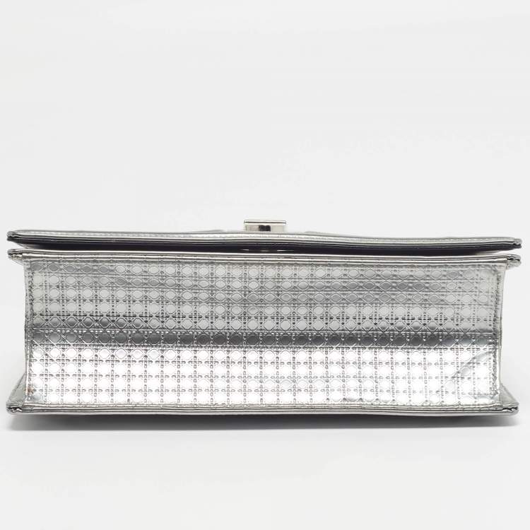 Pre Owned Dior Diorama Medium Grey Microcannage Patent Leather Shoulder Bag