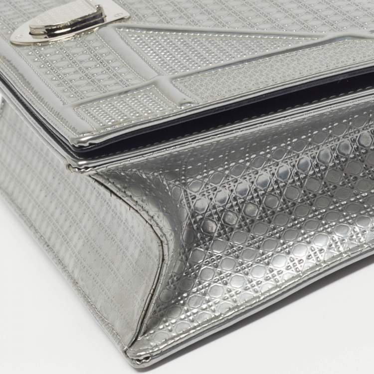 Pre Owned Dior Diorama Medium Grey Microcannage Patent Leather Shoulder Bag