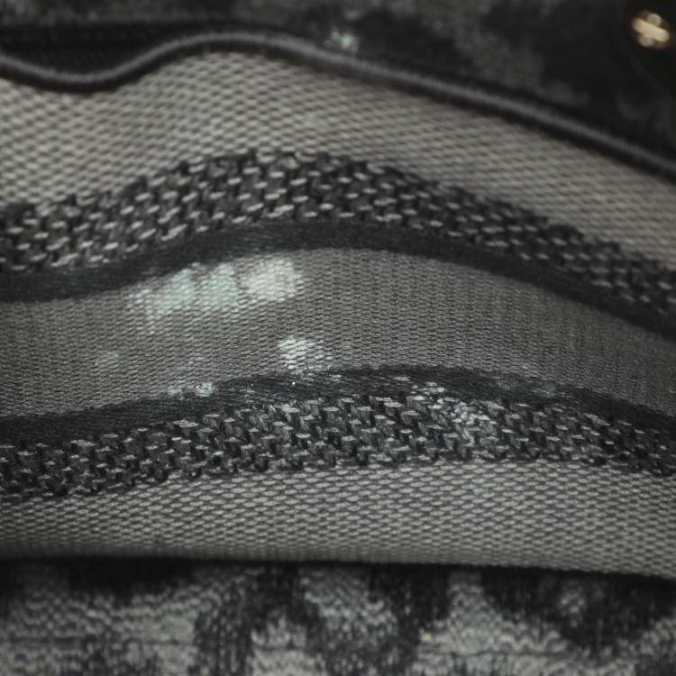 Pre Owned Dior Lady D-Lite Medium Grey Leopard Print Canvas Tote