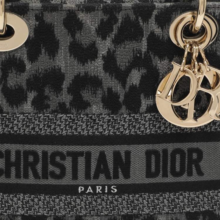 Pre Owned Dior Lady D-Lite Medium Grey Leopard Print Canvas Tote