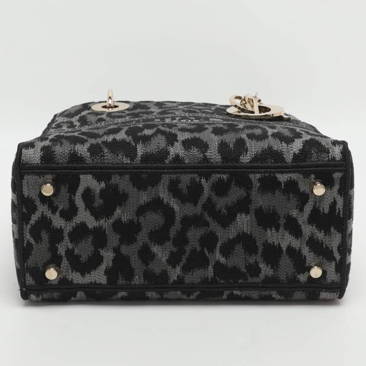 Pre Owned Dior Lady D-Lite Medium Grey Leopard Print Canvas Tote