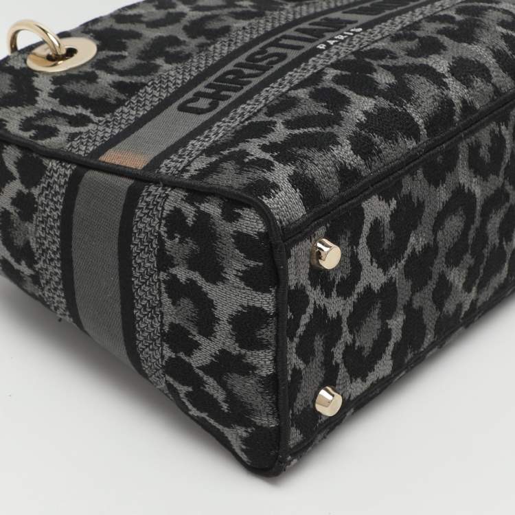 Pre Owned Dior Lady D-Lite Medium Grey Leopard Print Canvas Tote