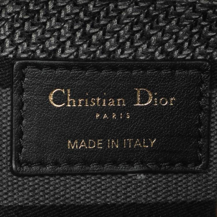 Pre Owned Dior Lady D-Lite Medium Grey Leopard Print Canvas Tote