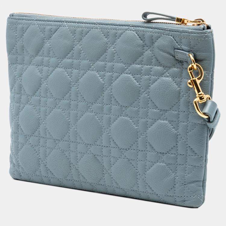 Pre Owned Dior Blue Medium Calfskin Cannage Caro Daily Pouch
