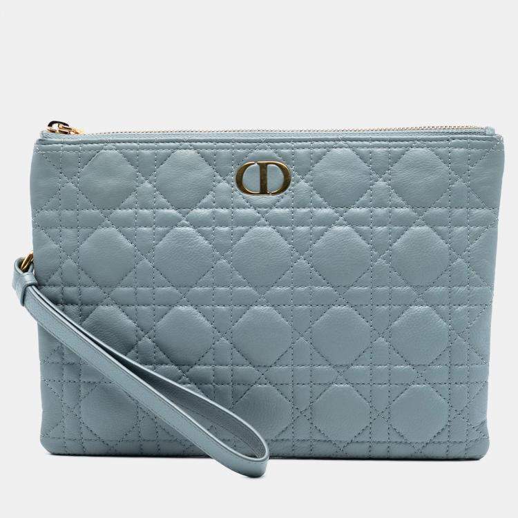 Pre Owned Dior Blue Medium Calfskin Cannage Caro Daily Pouch
