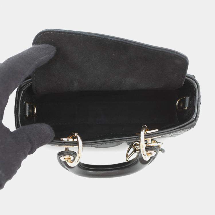 Pre Owned Dior Lady D-Joy Cannage 3-Way Bag Black Lambskin Size Micro